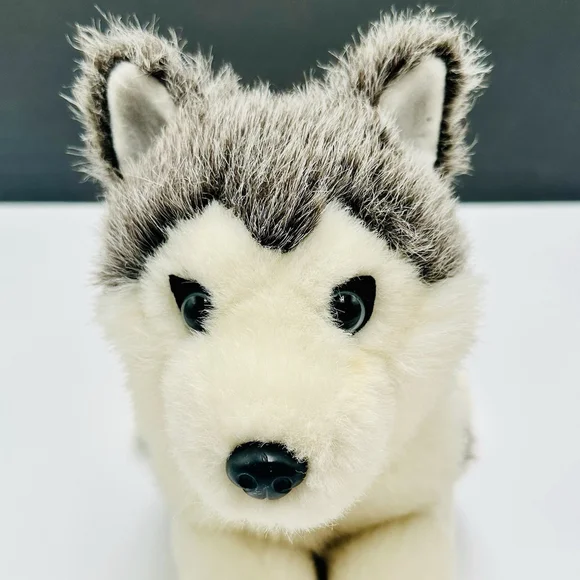 1996 Husqvarna Siberian Husky Wolf Dog Plush Puppy 15” Laying Stuffed Animal - Picture 4 of 10